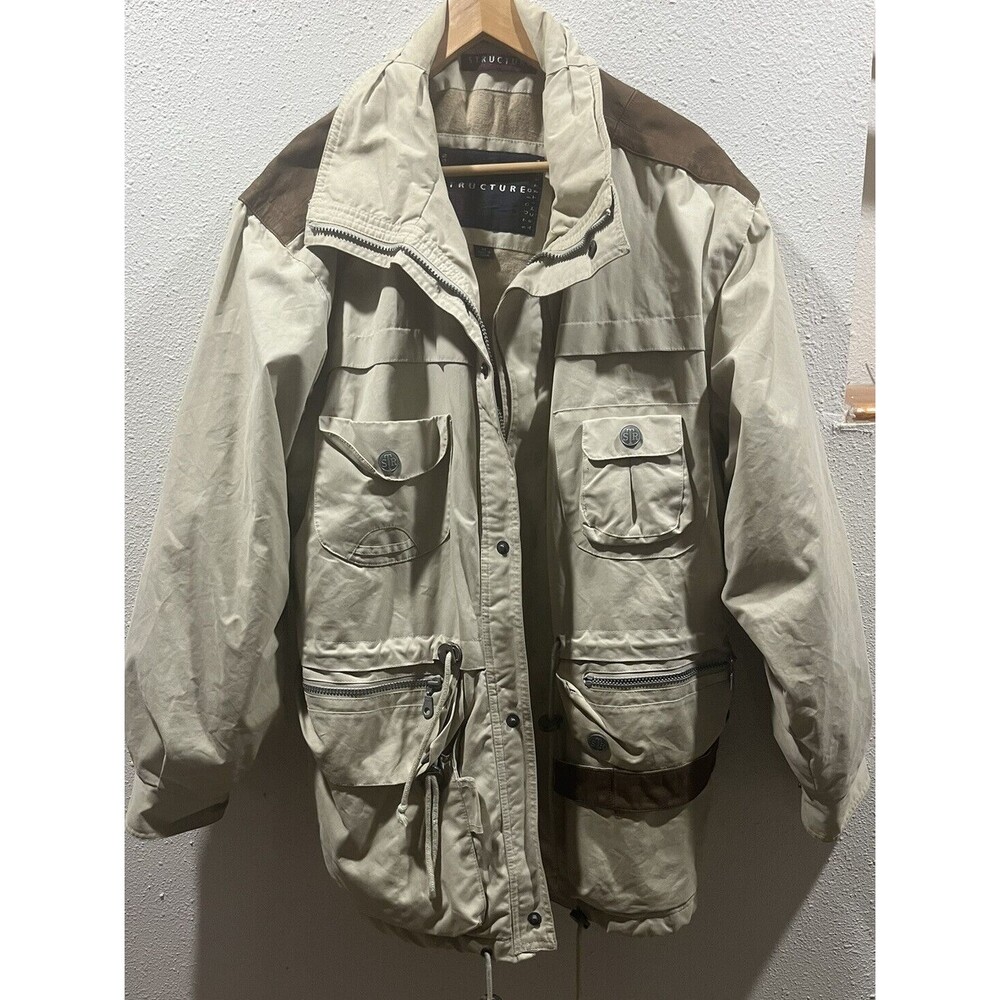 Vintage 90s Structure Jacket Barn Ranch Safari Anorak Coat Pockets Men Medium